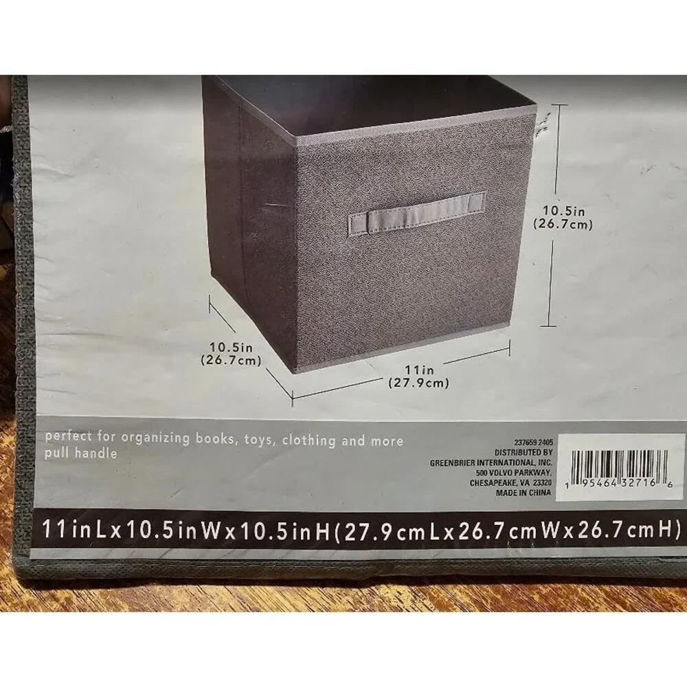 Closet Essentials Gray Fabric Collapsible Storage Bin w/ Handles 11x10.5x10.5
